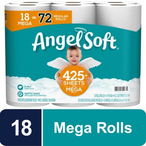 Angel Soft Toilet Paper, 18 Mega Rolls = 72 Regular Rolls, 2-Ply Bath Tissue