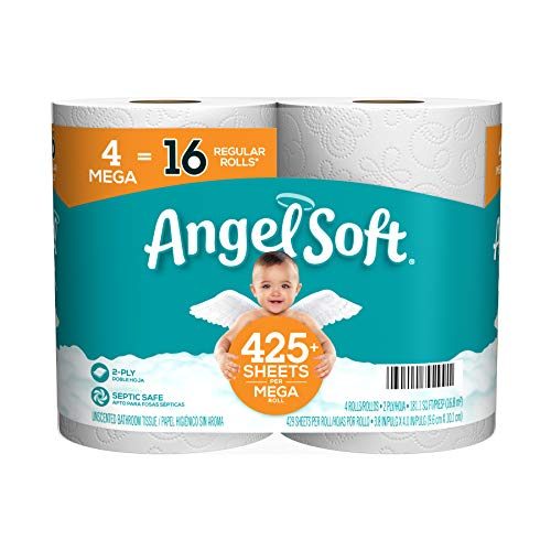 Angel Soft® Toilet Paper, 4 Mega Rolls = 16 Regular Rolls, 2-Ply Bath Tissue