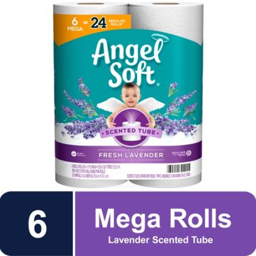 Angel Soft Toilet Paper, Fresh Lavender Scent, 6 Mega Rolls = 24 Regular Rolls, 2-Ply Bath Tissue