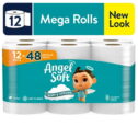 Angel Soft Toilet Paper, 12 Mega Rolls, Soft and Strong Toilet Tissue