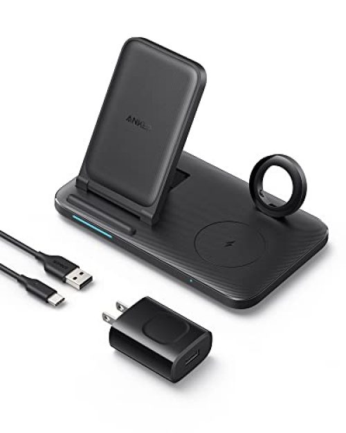 Anker Foldable 3-in-1 Wireless Charging Station with Adapter, 335 Wireless Charger, Works with iPhone 13/13 Pro / 13 Pro Max,...