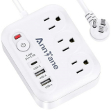 AnnTane 3 Outlet Surge Protector Flat Plug 5ft Extension Cords with 3 USB Port and Switch On Sale At Walmart