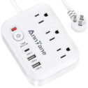 AnnTane 3 Outlet Surge Protector Flat Plug 5ft Extension Cords with 3 USB Port and Switch