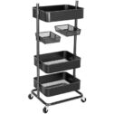 Anstar 3-Tier Rolling Utility Cart with 2 Rotatable Trays Adjustable Multifunction Storage Cart with Lockable Wheels Easy Assembly Makeup Cart...