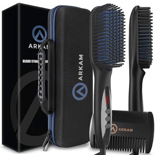 Arkam Deluxe Beard Straightener for Men - Ionic Beard Straightening Comb, Anti-Scald Feature, Hair Straightener for Men, Portable Beard Brush...