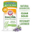 Arm & Hammer Essentials Deodorant- Rosemary Lavender- Solid Oval- Twin Pack (Pack of 2/ 2.5oz)- Made with Natural Deodorizers- Free...