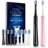 ATMOKO Sonic Duo Electric Toothbrushes, Rechargeable 40000 VPM Waterproof Includes 8 Brush Heads, Black&pink[2 Pack] HOT DEAL AT WALMART!