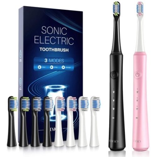 ATMOKO Sonic Duo Electric Toothbrushes, Rechargeable 40000 VPM Waterproof Includes 8 Brush Heads, Black&pink[2 Pack]