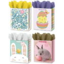 B-THERE Bundle of 4 Easter Large Gift Bags with Tags, Foil & Glitter, Tissue Paper Included, Use as Basket