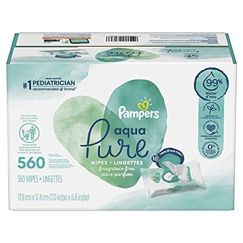 Baby Wipes, Pampers Aqua Pure Sensitive Water Baby Diaper Wipes, Hypoallergenic and Unscented, 10X Pop-Top Packs, 560 Count (Packaging May...