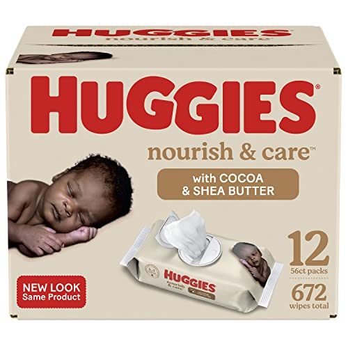 Baby Wipes, Scented, Huggies Nourish & Care Baby Diaper Wipes, 12 Push Button Packs (672 Wipes Total)