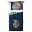 Baby Yoda Kids 2-Piece Reversible Twin/Full Comforter and Sham Bedding Set, 100% Polyester, Blue, Disney