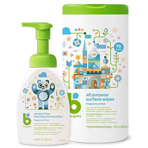 Babyganics Cleaning Set - Hand Sanitizer, All Purpose Surface Wipes, 2 Items