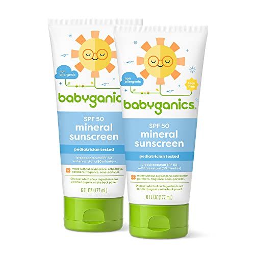 Babyganics SPF 50 Baby Sunscreen Lotion UVA UVB Protection | Water Resistant |Non Allergenic, 6 Fl Oz (Pack of 2)