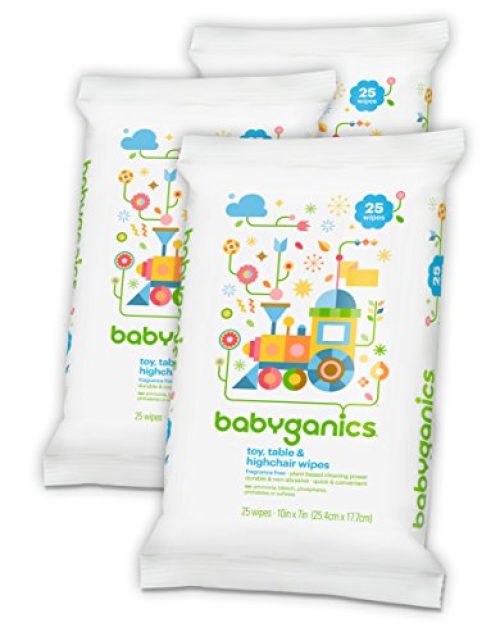 Babyganics Toy and Table Wipes, 75 count, (3 Packs of 25), Packaging May Vary
