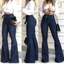 Babysbule Clearance Womens Jeans Fashion Ladys High Waisted Lacing Stretch Wide Leg Jeans Bell-Bottomed Pants