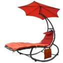 BalanceFrom Hanging Rocking Curved Chaise Lounge Chair Swing with Cushion, Pillow, Canopy, Stand and Storage Pouch, 330-Pound Capacity