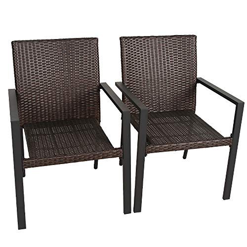 BALI OUTDOORS Gas Firepit Chairs Outdoor Wicker Patio Dining Set, Set of 2 Stackable Outdoor Wicker Chairs for Patio, Garden, Yards,...