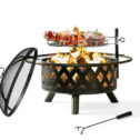 BaPiPro Fire Pit for Outside 30 inch Outdoor Wood Burning Firepit Large Steel Firepit Bowl with Removable Cooking Swivel BBQ...
