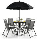 Barara King Patio Dining Sets, Patio Table and Chairs Set, 6 Pieces Patio Dining Set Folding Chairs Glass Table Tilt...