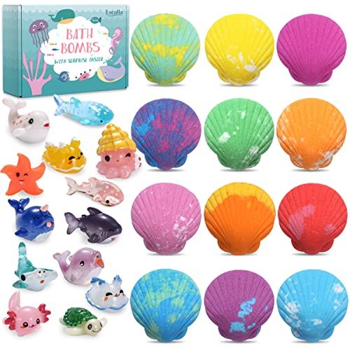 Bath Bombs for Kids with Toys Inside for Girls Boys - 12Pack Handmade Kids Bubble Bath Fizzies Bomb with Surprise...