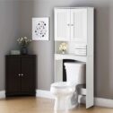 Bathroom Above Toilet Cabinet, White MDF Storage Cabinet, Bathroom Storage Space Saver with Adjustable Shelf & A Barn Door Cabinet,...
