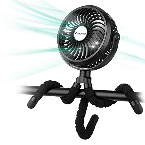 Battery Operated Stroller Fan Flexible Tripod Clip On Fan with 3 Speeds and Rotatable Handheld Personal Fan for Car Seat...