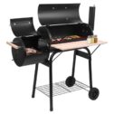 BBQ Charcoal Grill, 44.1-Inch Length Portable Barbecue Grill, Offset Smoker Barbecue Oven with Wheels & Thermometer for Outdoor Picnic Camping...