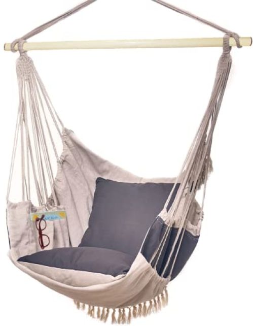 Bdecoru Hanging Hammock Chair Large Swing Chair | Sitting and Reclining Positions | 2-Layer Fabric for Extreme Durability | 2-Tone...