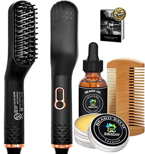 Beard Straightener w/Beard Balm & Beard Growth Oil & Beard Comb & Beard E-Book,Patented Design 3 in 1 Hair Straightener...