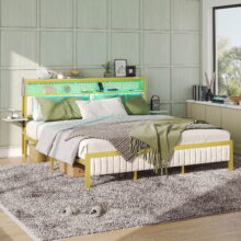Queen Size Upholstered LED Platform Bed Frame for just $99 (regularly $549)