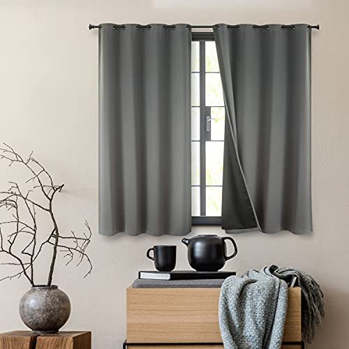 Bedsure 100% Blackout Curtains 63 Length - Grey Blackout Curtains for Bedroom 2 Panel Set, Soundproof and Thermal Insulated Curtains,...