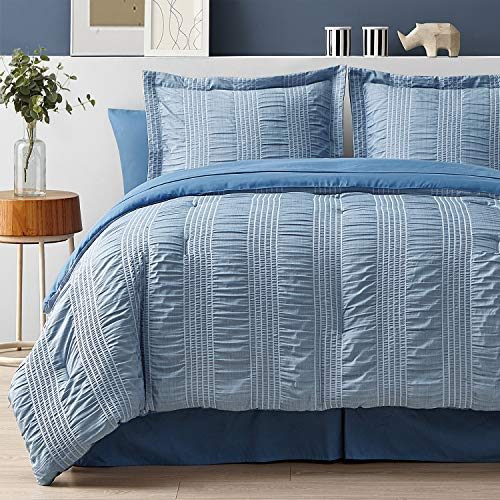 Bedsure King Bed in a Bag - King Size Comforter Set 8 Piece Stripes Seersucker Bedding Set, Soft Lightweight Down...