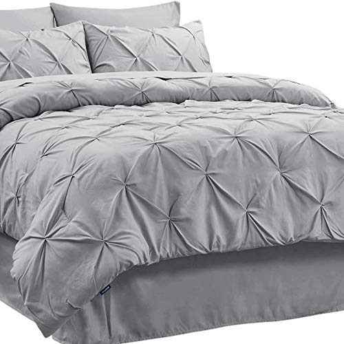 Bedsure King Size Comforter Set 8 Pieces- Pintuck King Bedding Set, Pinch Pleat Grey King Size Bed in A Bag...