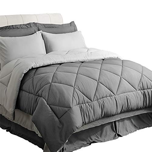 Bedsure Queen Comforter Set - 8 Pieces Reversible Bed Set Bed in A Bag Queen with Comforters, Sheets, Pillowcases &...
