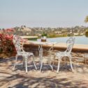 BELLEZE Bistro Outdoor 3 Piece Patio Set Rose Design Weather Resistant Round Table 2 Chairs White Cast Garden Furniture