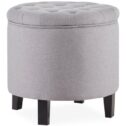 Belleze Nailhead Round Tufted Storage Ottoman Large Footrest Stool Coffee Table Lift Top, (Gray / Blue)