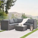 BELLEZE Vaira 6 Piece Patio Conversation Set Outdoor Rattan Sectional Sofa With Table & Washable Cushions, Grey