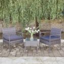 BELLEZE Wickered Furniture Outdoor Set 3 Piece Patio Outdoor Rattan Patio Set Two Chairs One Glass Table Grey