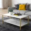 Benton Park Faux Marble Rectangular Coffee Table, Gold Frame