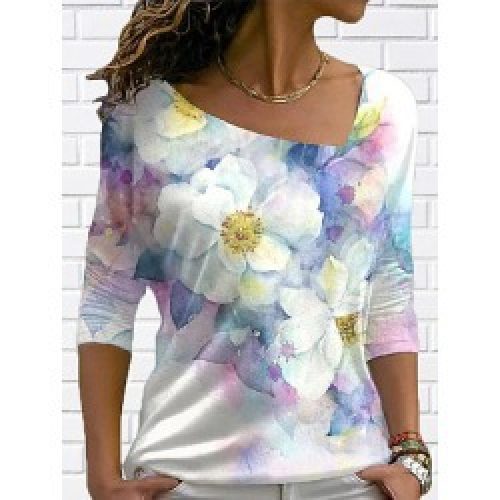 Berrylook Casual Flower Print Long Sleeve T-Shirt online sale, sale, Long Long sleeve T-shirts,