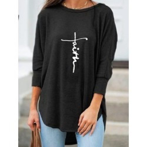 Berrylook Crew Neck Letter Printing Casual Long-sleeved T-shirt online sale, sale, 3 Long sleeve T-shirts,