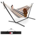 Best Choice Products 2-Person Brazilian-Style Cotton Double Hammock with Stand Set w/ Carrying Bag - Desert Stripes