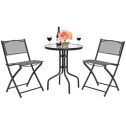 Best Choice Products 3-Piece Patio Bistro Dining Furniture Set w/ Round Textured Glass Tabletop, 2 Folding Chairs - Gray
