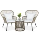 Best Choice Products 3-Piece Patio Conversation Bistro Set, Outdoor Wicker w/ 2 Chairs, Cushions, Side Table - Tan