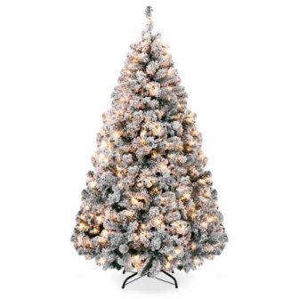 Best Choice Products 6ft Pre-Lit Snow Flocked Hinged Artificial Christmas Pine Tree...