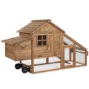 Best Choice Products 70in Mobile Fir Wood Chicken Coop Hen House w/ Wheels, 2 Doors, Nest Box, Removable Tray, UV...
