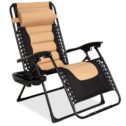 Best Choice Products Oversized Padded Zero Gravity Chair, Folding Outdoor Patio Recliner w/ Headrest, Side Tray - Tan
