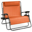 Best Choice Products 2-Person Double Wide Outdoor Folding Zero Gravity Chair Patio Lounger w/ Cup Holders -Orange