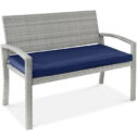 Best Choice Products 2-Person Outdoor Wicker Bench Garden Patio Porch Furniture w/ 700lb Capacity, Cushion - Gray/Navy